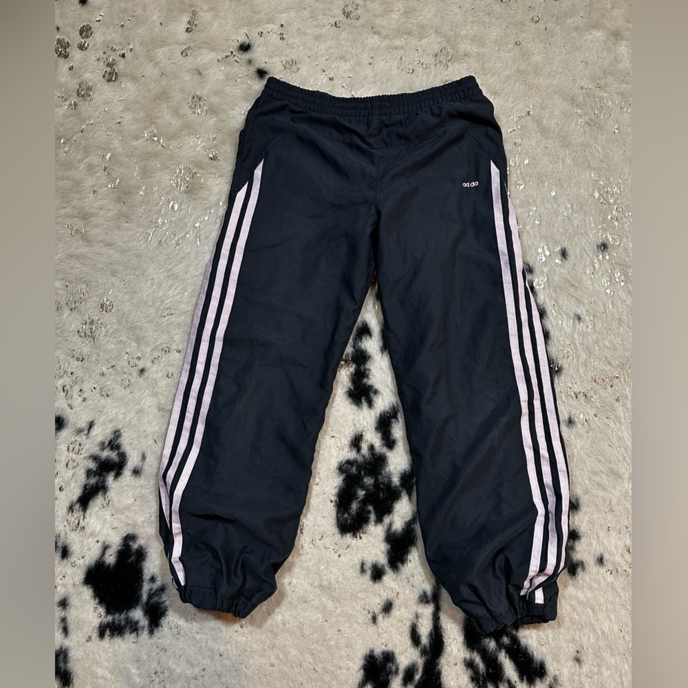 ADIDAS Youth Girl’s Gray and Pink Glitter Stripes Athletic Sweatpants Size XL